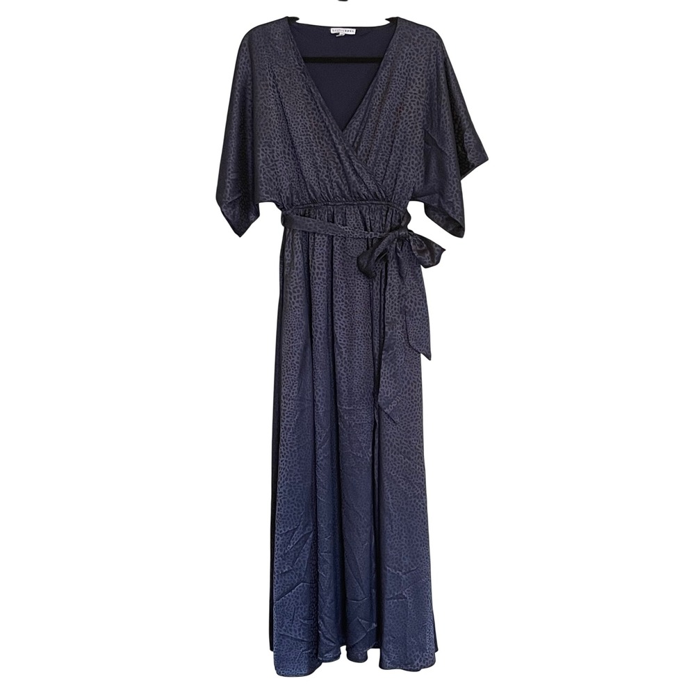 Baltic Born Navy Leopard Jacquard Wrap Maxi Dress‎ Kimono Sleeve Small